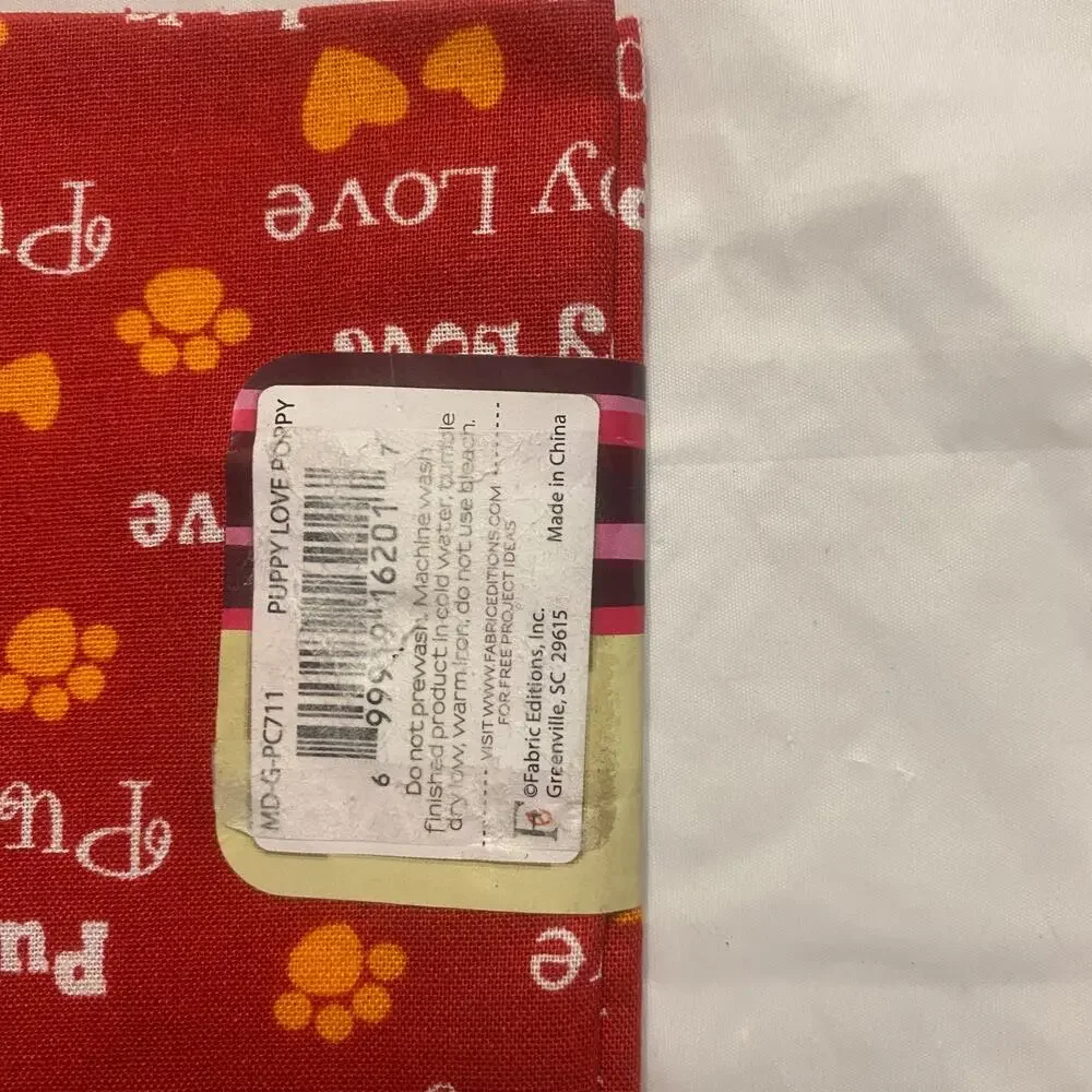 Puppy Love Fat Quarter Cotton Fabric Pawprints 18x21” Red